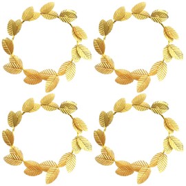 BlinBlin 4 Pieces of Golden leaves Crown, Roman Gold Leaf Wreath Headpiece, Gold Leaf Crown Diameter 18.5 cm, Leaf Headdress for Cosplay Role Playing Masquerade Accessories