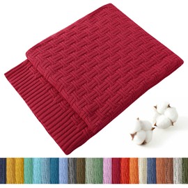 TREELY 100% Cotton Knitted Throw Blanket Couch Cover Blanket(31 x 40 Inches, Red)