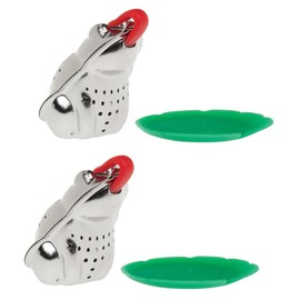 HIC Kitchen Tea Infuser with Drip Tray, Frog and Lily Pad, 18/8 Stainless Steel and Plastic, Set of 2