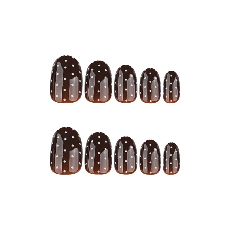 Uñas postizas de lunares, ovaladas, marrones, cortas, almendradas, con pegamento,