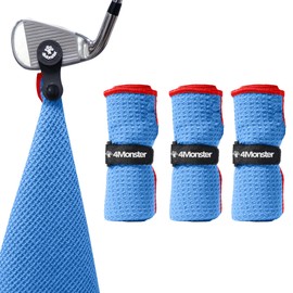 4Monster Golf Towels 3-Pack with Detachable Magnet and Portable Pouch, Quick-Dry Microfiber Golf Towel Set for Golf Bags,Custom Towel Gifts for Men or Women (3, Blue)