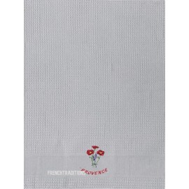 Tissus Toselli Waffle-Weave Towel Provence Poppies & Lavender Grey - Made in France