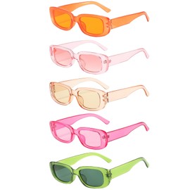 5 Stück Vintage Sonnenbrillen Set, UV400-Schutz sonnenbrille damen, damen sonnenbrille, Für Festival Zubehör, Festival Gadget, Sonnenbrille Festival(Tee, rosa, rosenrot, orange, transparent grün)