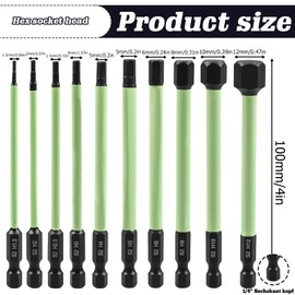 LEKEFETO Set of 10 Hexagonal Screwdriver Bits Set, S2 Impact Wrench Bit 100 mm, Bit Set with Strong Magnetic Head, for Cordless Screwdrivers 1.5/2/2.5/3/4/5/6/8/10/12 Hexagon Allen Key