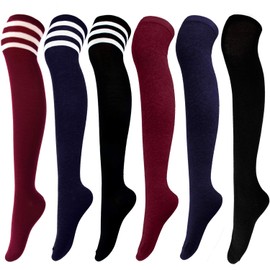 DRESHOW 6 Pairs Long Socks Thigh High Socks Tights Over Knee Socks Casual High Stockings for Girls and Women