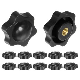 HARFINGTON 12pcs Star Knobs 1/4-20 Female Thread 1.5" (38mm) 6-Point Plastic Head Brass Insert Non-Through Hole Screw-in Threaded Hand Knob Clamping Handle, Black
