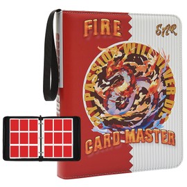 PTKANGBAZI High grade Trading Card Binder for Collectors 900 Pockets Deluxe 9-Pocket Zipper 3 rings binder Album Holder (Red, 900)