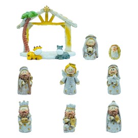 Gesar Christmas Nativity Scene with Ceramic Hut - Set of 11 Nativity Scene with Ceramic Hut 6 cm - Birth Figures - Modern and Elegant Nativity Scene
