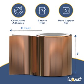 Kraftex Copper Tape [2 Inch x 33ft]. Conductive Adhesive use as Copper Tape for Slugs, Copper Shielding Tape for Guitars, Faraday Tape or Copper Flashing roll.