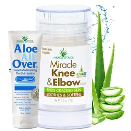 Knee & Elbow Stick 2.5 Oz + Aloe All Over Moisturizing Lotion 1 Oz Hydration Combo Pack – Heals & Hydrates Dry, Cracked Skin – Enriched with 72% UltraAloe & Essential Oils