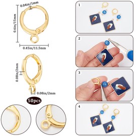 SUNNYCLUE 1 Box 50Pcs Brass Huggie Hoop Earrings Leverback Earring Hooks Gold French Dangle Ear Wire with Open Loop Round Lever Back Earwires Findings for Jewellery Making Earrings Supplies DIY Crafts