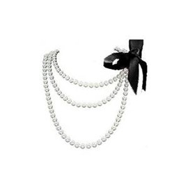 Fun/Flirty White Pearl 60" Necklace with Removable Black Ribbon - Faux Pearl Prom/Bridesmaid Jewelry