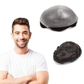 gexworldwide GEX 62 Colors Toupee For Men 0.04mm Ultra Thin Skin 8x10 Inches V-loop Human Hair HairPiece Dark Brown with 20% Grey Light Density Wig Replacement Systems(#220)