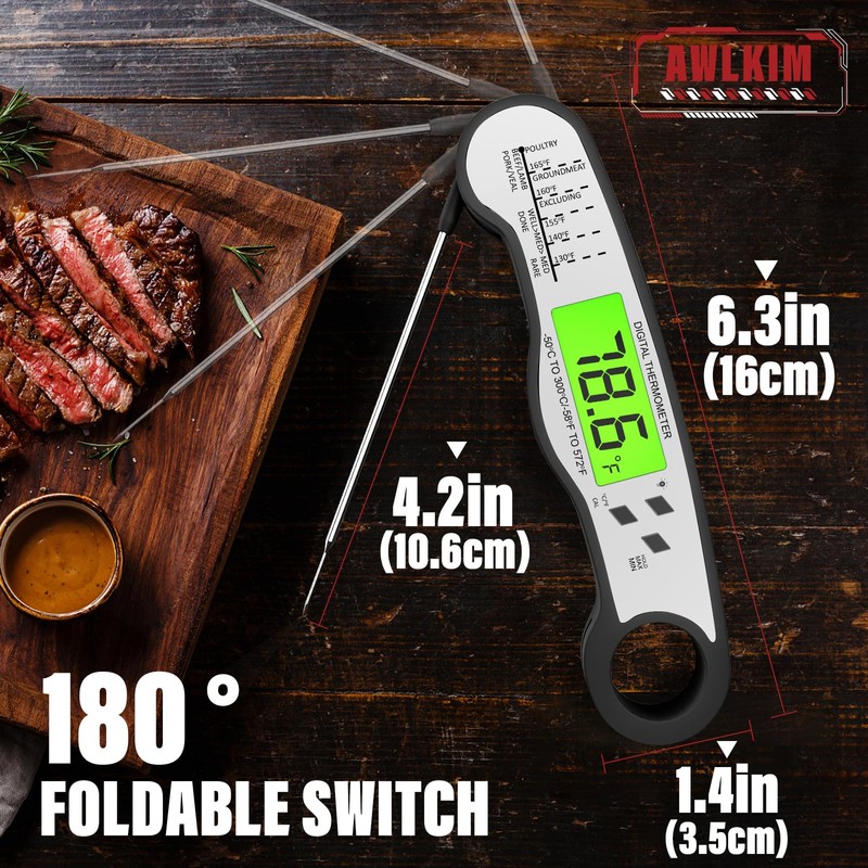 Instant Read Meat Thermometer Digital - Waterproof Food Thermometer with
