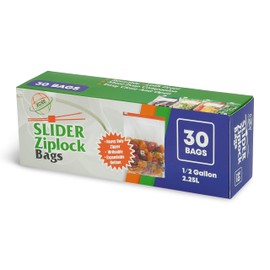 30pcs /Pack Slider Ziplock Bags – Reusable Freezer Storage Bags for Food, Sandwich, Meal Prep – Leakproof, BPA-Free, Resealable (Medium size, half Gallon). All Purpose plastic bags, zipper bag