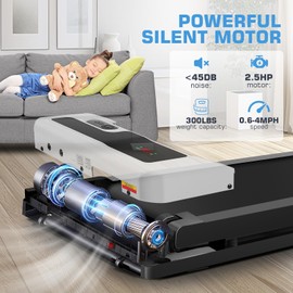 Walking Pad 2 in 1 Under Desk Treadmill, Walking Treadmill Max 300+ lb Capacity, Remote Control & LED Display 2.5HP Quiet Walking Jogging Running Machine, Compact Portable Treadmills for Home Office