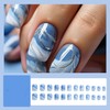 24 Pcs Press on Nails Short Square - ZIFANHU Blue