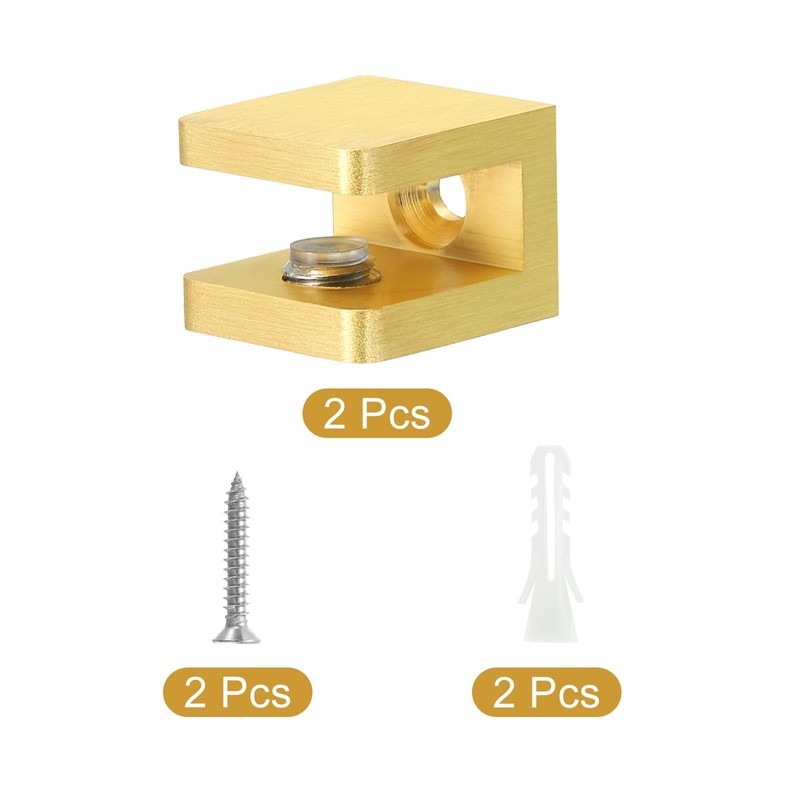 sourcing map Glass Shelf Clamp, 2Pcs Brass Glass Clamp for