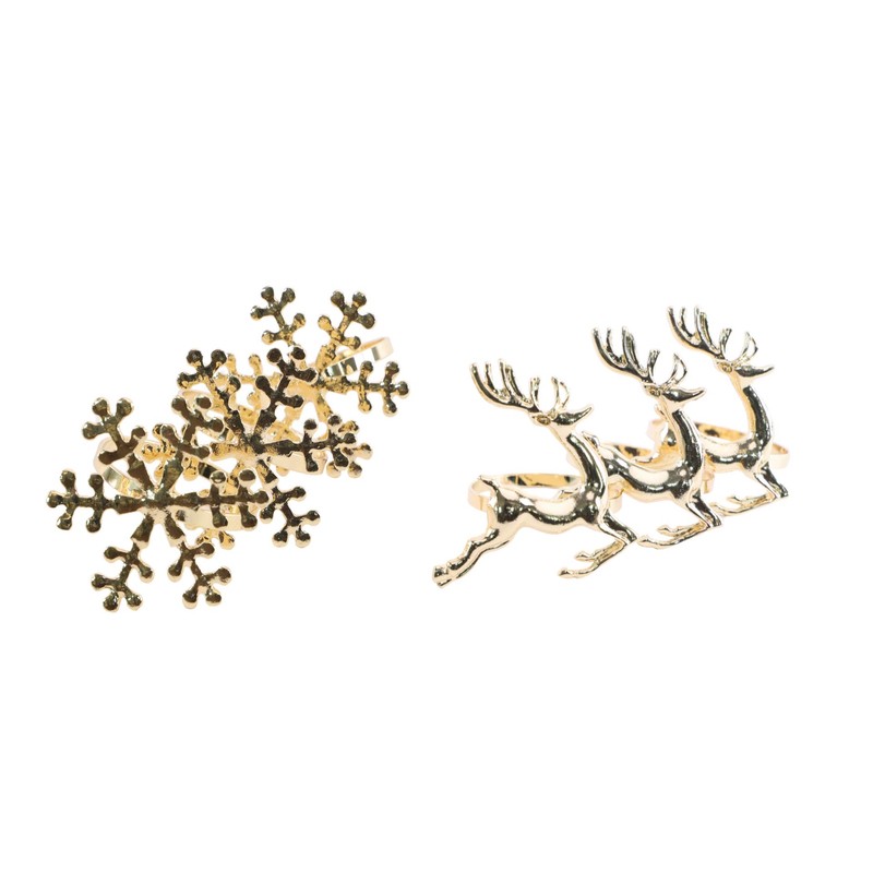 Napkin Rings Set of 6 Gold Napkin Rings Snowflake Reindeer