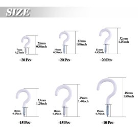 Swpeet 100Pcs White 6 Sizes Cup Hooks Assortment Kit, Vinyl Coated Ceiling Cup Hooks Screw Hooks Mug Hooks Holder for Home, Office and Workplace - 1/2", 5/8",3/4",7/8",1'',1-1/4" (White)