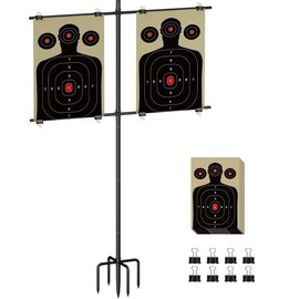 Mokeyder 5-Prong Base Target Stand, Adjustable Metal Shooting Stand with 10 pcs Target Paper and 9 Clips, Portable Archery Stand for Outdoor BB Gun, Airsoft, Pellet, Pistol, Shooting Practice