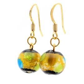 Women's Firefly Glass Earrings, Yellow Blue, Blue, Yellow, Luminous, Titanium, Dragonfly Ball, Okinawa, Souvenir, Accessory, Ryukyu, For Both Ears, Hook Earrings, Titanium Glass Brass Iron