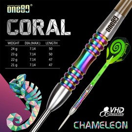 ONE80 90% Tungsten Steel Tip Darts Sets Chameleon, Night Hunter Professional Darts Set (CR 23g)