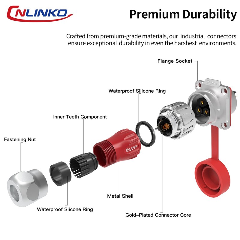 CNLINKO DH-24 3-Pin Industrial Waterproof Connectors, IP68 Circular Connectors, Carbide