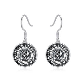 PROESS Memento Mori Earrings 925 Sterling Silver Skull Dangle Earrings Memento Mori Jewelry Gifts for Women Men for Christmas