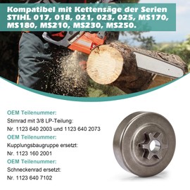 CarBole Clutch Drum Sprocket Set, 3/8 Inch, Sprocket and Complete Clutch Kit, Compatible with STIHL 017 018 MS170 MS180 021 023 025 MS210 MS230 MS250