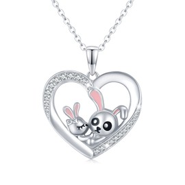 Animal Mother Child Necklace 925 Sterling Silver Cute Bear, Hippo, Fox, Giraffe, Rabbit, Raccoon, Mum, Children, Mum Jewellery for Mother's Day Gift, Thanksgiving, Sterling Silver, Cubic Zirconia