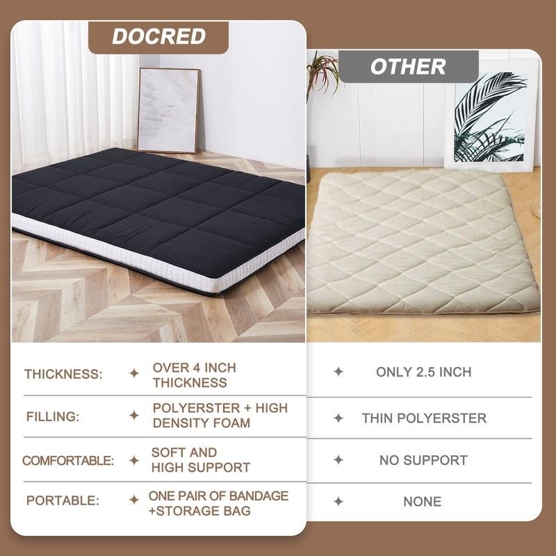 DoCred Japanese Floor Mattress, Queen Size Thick Japanese Futon Mattress