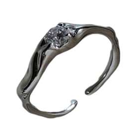 Simple Gothic Silver Colour Zircon Alloy Ring for Women Girls Vintage Crystal Open Adjustable Ring Punk Geometry Jewellery