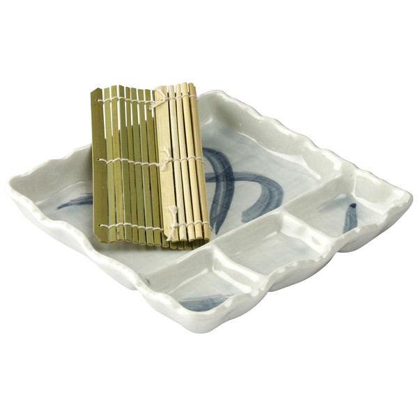 Santto 08845 Banko Ware Noodle Dish, Partition, Noodle Plate (with Soko), Okoshi Running Water