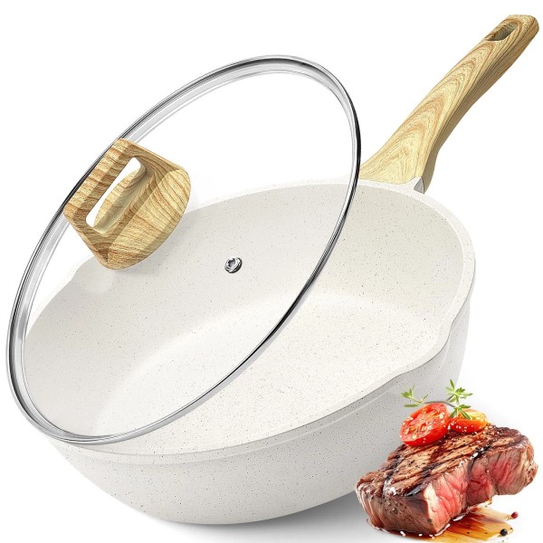 Gipp Nonstick Deep Frying Pan 11 Inch White Saute Pan