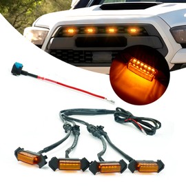 4PCS LED Grill Light with Fuse Adaptor & Wire Harness for Toyota Tacoma 2016-2019 TRD PRO OEM Front Bumper，Amber Yellow Raptor Grille Light Kit(Not Fit Tacoma Off Road & Sport)