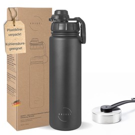 Abjoki Stainless Steel Drinking Bottle "Infinity" 710 ml - Onyx Black - Double-Walled & Vacuum Insulated - Thermal Flask - BPA-Free, Leak-Proof, Suitable for Carbonated Drinks - Plus Push Button