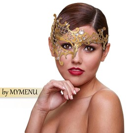 MYMENU Masquerade Mask for Women Shiny Rhinestone Metal Mask Venetian Mask for Party Prom Ball (Half Face Gold)