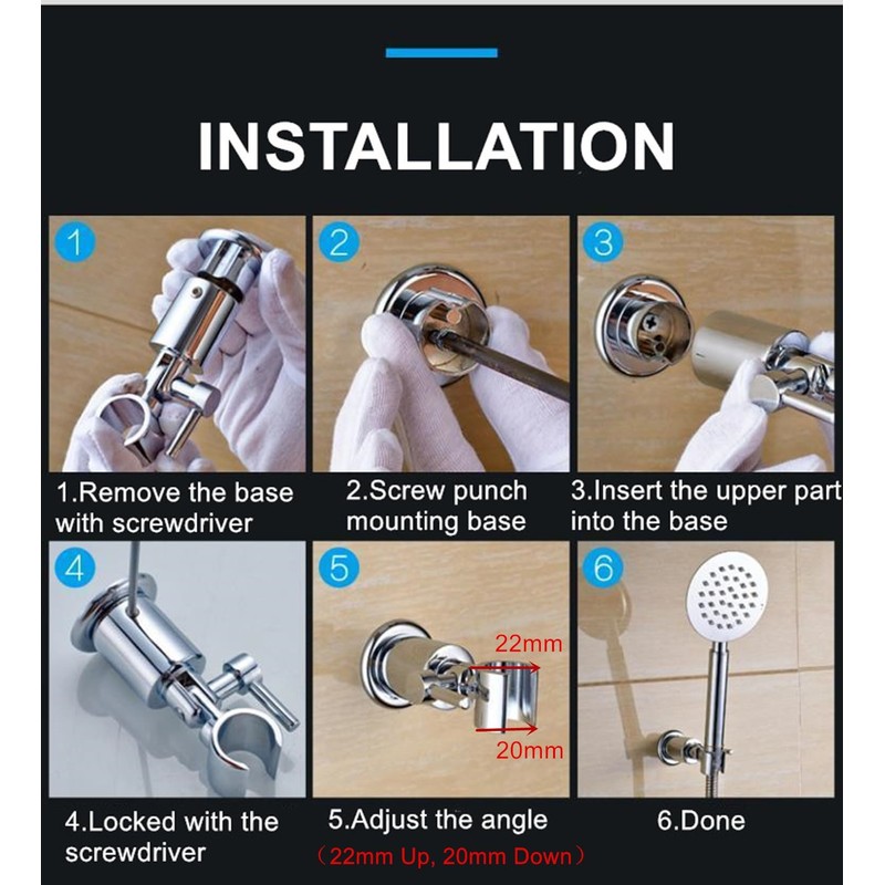 All Metal 180 Adjustable Shower Wand Holder with Handle, Wall