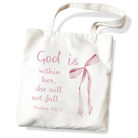 LIANGW Coquette Pink Bow Bible Bags for Women, Cute Christian Preppy Canvas Tote Bag Christian Gifts for Women Teen Girls