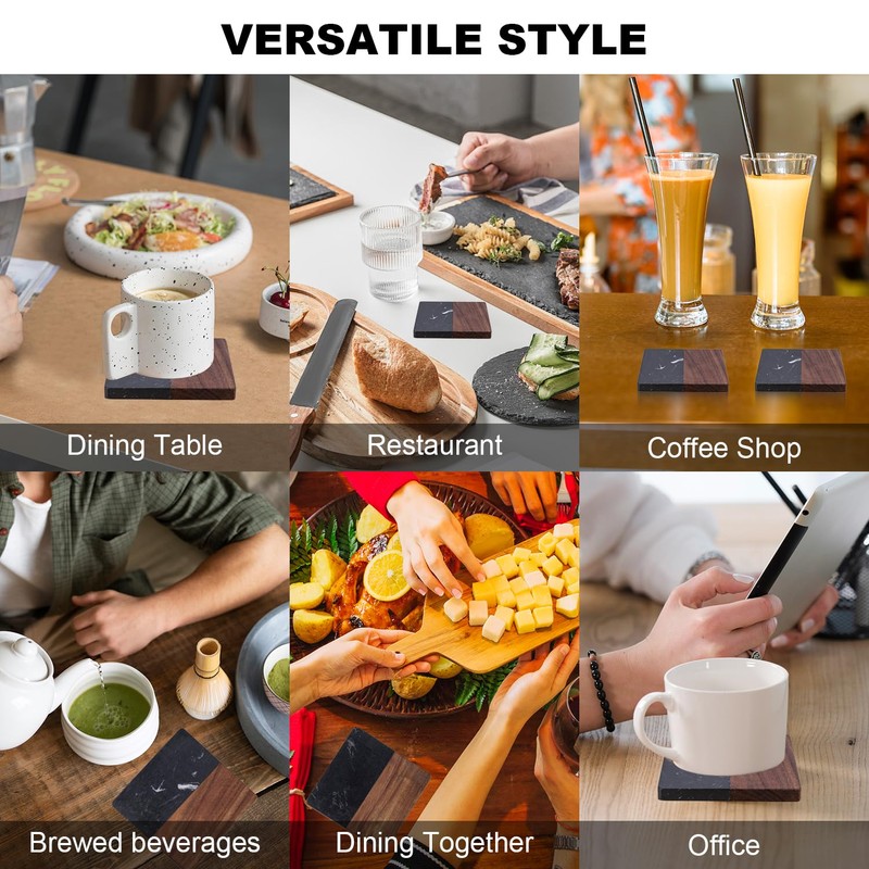 gzcmxh Marble Coaster: Square Coaster with Wood Splicing for Coffee