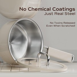 Stackbear Tri-Ply Stainless Steel Sauce Pan, 1.5 Quart Saucepan with Lid, Cooking Pot for All Cooktops, Stainless Steel Pot for Home, Kitchen or Restaurant, PTFE & PFOA Free