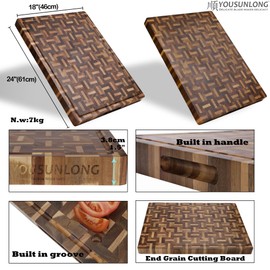 YOUSUNLONG Cutting Board XXL Large End Grain Acacia Wood Mixed With Oak - 24x18x1.5 Inch - Reversible Butcher Chopping Board With Deep Juice Groove And Handle - Cheese Board & Cooktop Board
