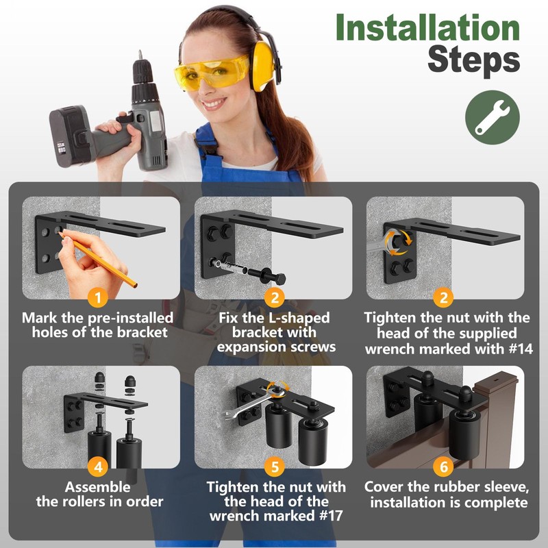 Anobeyi Adjustable Sliding Gate Roller Hardware Kit - Heavy Duty