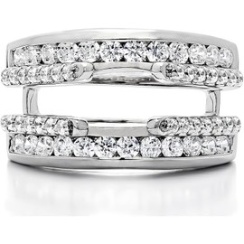 TwoBirch 1.01 Ct. Combination Cathedral and Classic Ring Guard in Sterling Silver with Moissanite (Size 8.5)