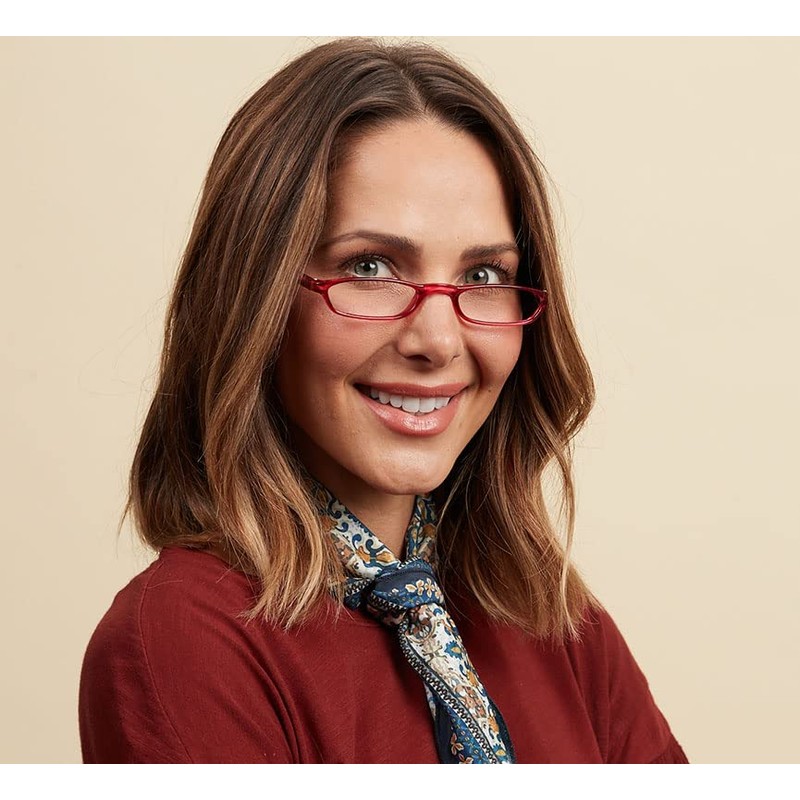 Peepers by PeeperSpecs Women's Skinny Mini Rectangular Reading Glasses, Red,