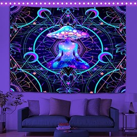 IcosaMro Mushroom Tapestry Blacklight Tapestry |UV Reactive| Wall Hanging For Bedroom Colorful Aesthetic Trippy Psychedelic Glow In The Dark Tapestry Neon Wall Decor, 60x82.7 Inch