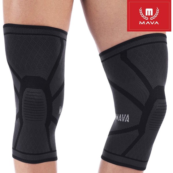 Mava Sports Knee Compression Sleeve Support for Men and Women - Perfect for Powerlifting, Weightlifting, Running, Gym Workout, Squats and Pain Relief (Black, XX-Large)