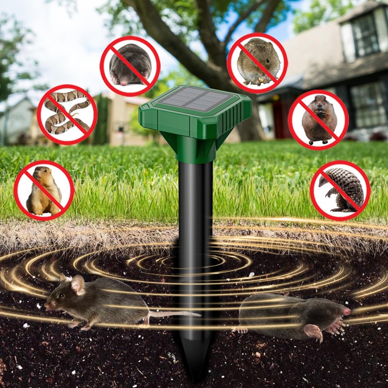 Solar Powered Mole Repeller Outdoor Vole Deterrent Gopher Repellent with