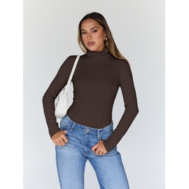 Trendy Queen Women's Turtleneck Long Sleeve Shirts Fall Fashion BasicThermal Underwear Tops Winter Clothes 2025 Coffee M